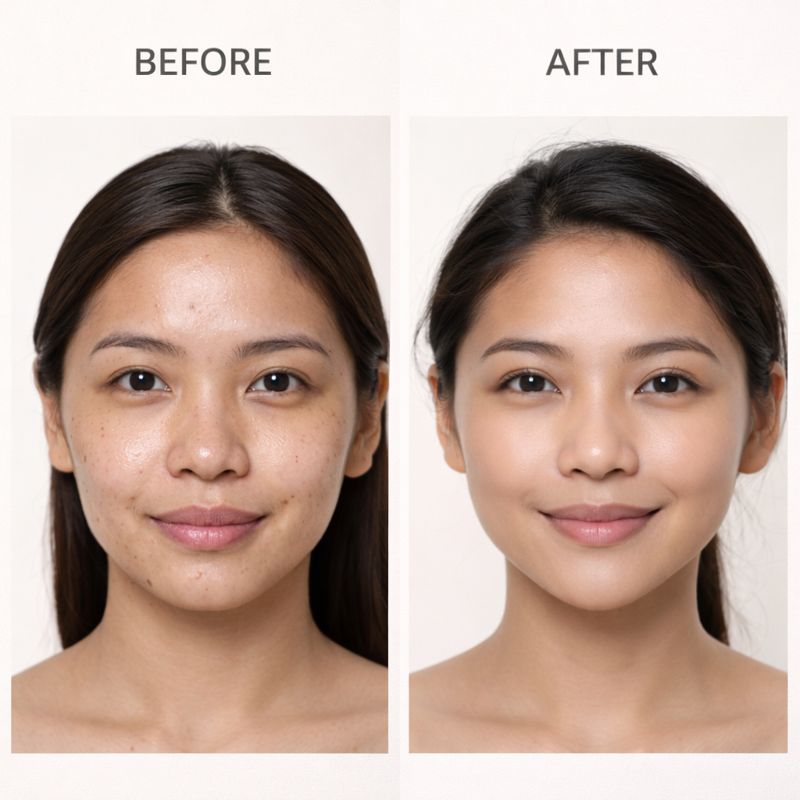 Woman's skin transformation showing reduced dark spots and clearer complexion